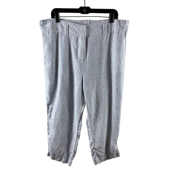 Chico's Pinstriped Linen Straight Leg Classic Pull-On Crops Sz 16/3R Blue Beachy - Picture 2 of 11